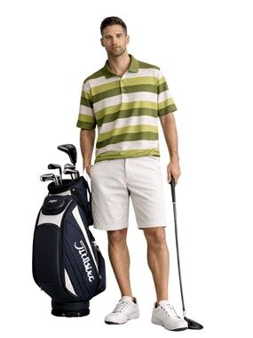 Antigua Green & White Striped Textured Golf Polo Shirt - Size Large EUC